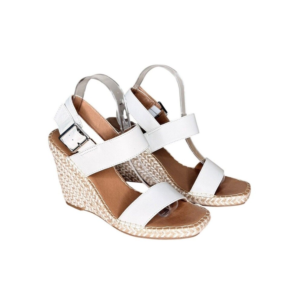 Steve Madden Uri Espadrille Wedge Sandals Leather Size 9.5 White
